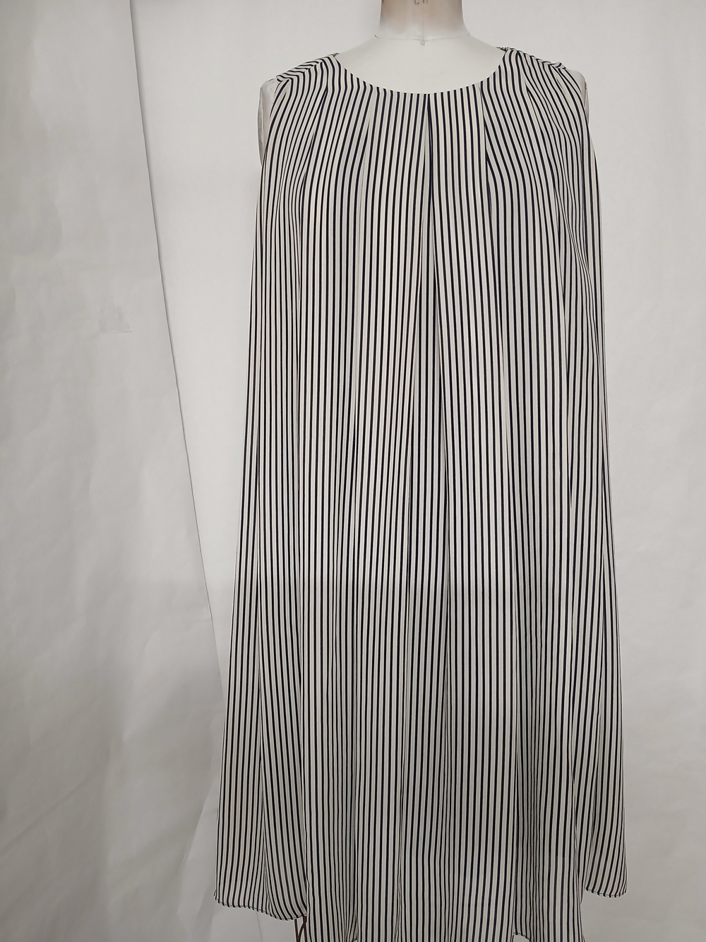 r.p.s Women's Black & White Vertical Stripe A-Line Midi  - Classic Stripe